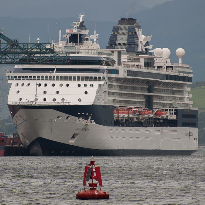 Photograph of the vessel  Celebrity Infinity pictured at Greenock Ocean Terminal on 11th August 2014