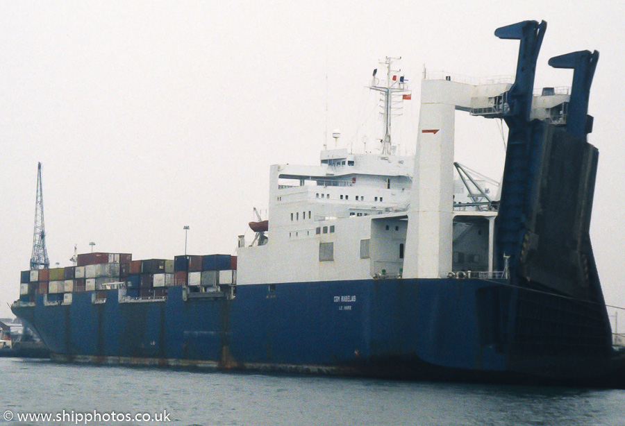 Photograph of the vessel  CGM Rabelais pictured departing Southampton on 1st April 1989