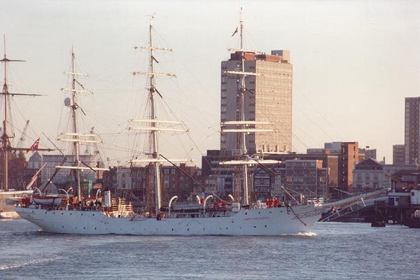 Photograph of the vessel  Christian Radich pictured departing Portsmouth on 18th October 1993