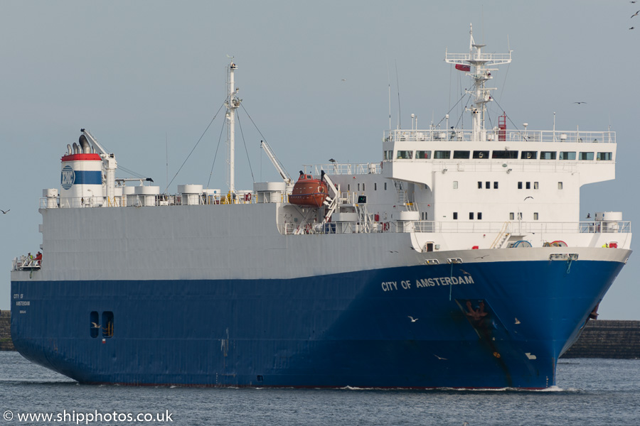Photograph of the vessel  City of Amsterdam pictured passing North Shields on 20th August 2015