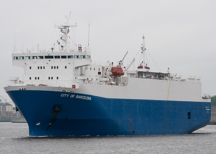 Photograph of the vessel  City of Barcelona pictured passing North Shields on 24th May 2014