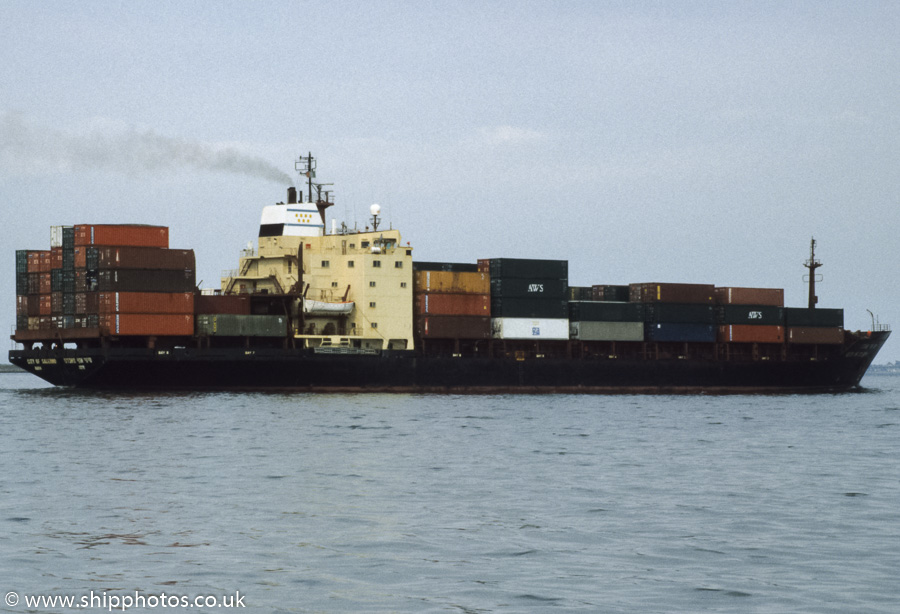 Photograph of the vessel  City of Salerno pictured departing Dublin on 28th August 1998