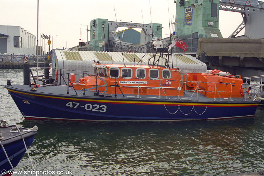 Photograph of the vessel RNLB City of Sheffield pictured at Poole on 2nd June 2002