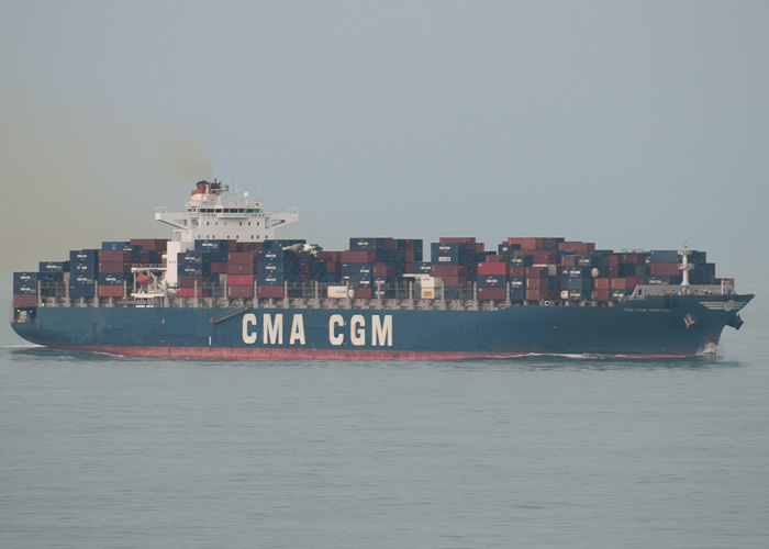 Photograph of the vessel  CMA CGM Nerval pictured approaching Zeebrugge on 19th July 2014
