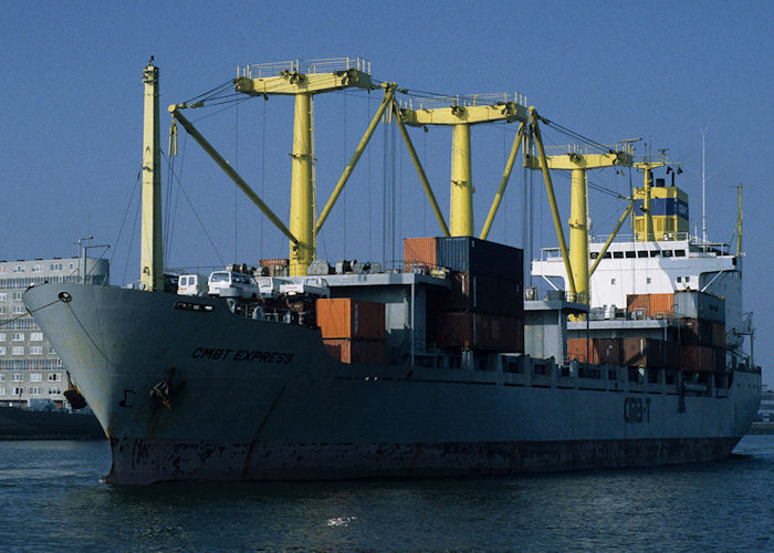 Photograph of the vessel  CMBT Express pictured entering Maashaven, Rotterdam on 14th April 1996