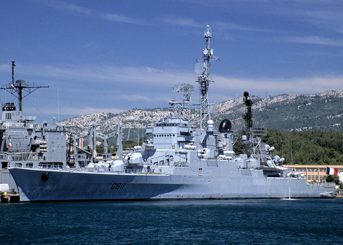 Photograph of the vessel FS Colbert pictured at Toulon on 4th July 1990