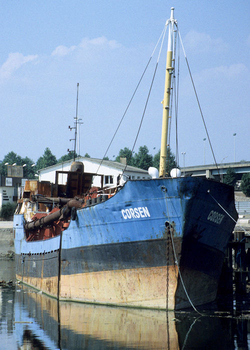 Photograph of the vessel  Corsen pictured damaged by fire at Rouen on 16th August 1997