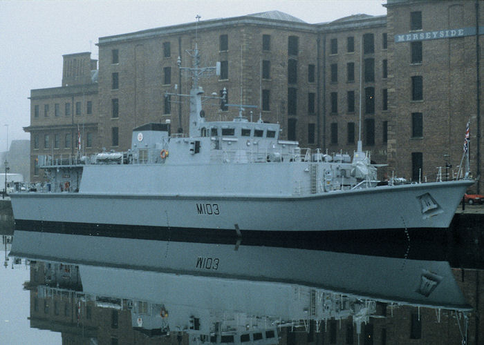 Photograph of the vessel HMS Cromer pictured in Canning Half-Tide Dock, Liverpool on 15th November 1996