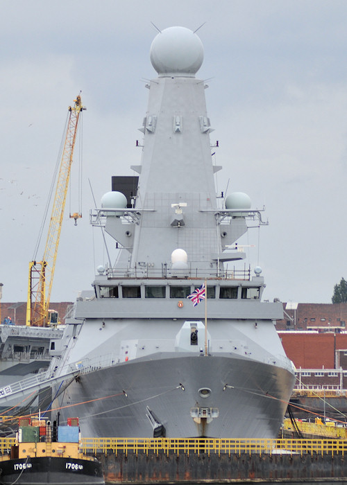 Photograph of the vessel HMS Diamond pictured in dry dock in Portsmouth Naval Base on 6th August 2011
