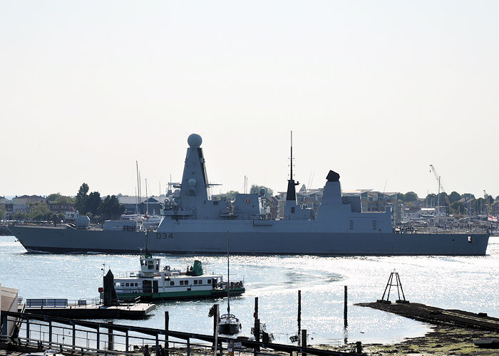 Photograph of the vessel HMS Diamond pictured departing Portsmouth Harbour on 6th June 2013