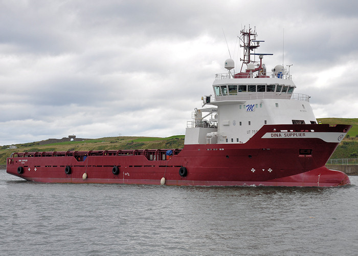 Photograph of the vessel  Dina Supplier pictured arriving at Aberdeen on 14th September 2012