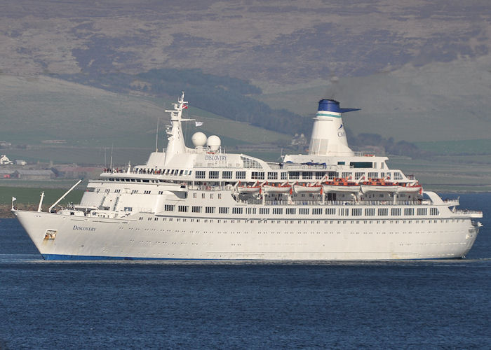 Photograph of the vessel  Discovery pictured approaching Kirkwall on 9th May 2013