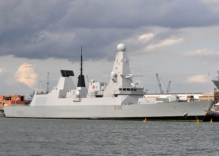 Photograph of the vessel HMS Dragon pictured in Portsmouth Naval Base on 20th July 2012