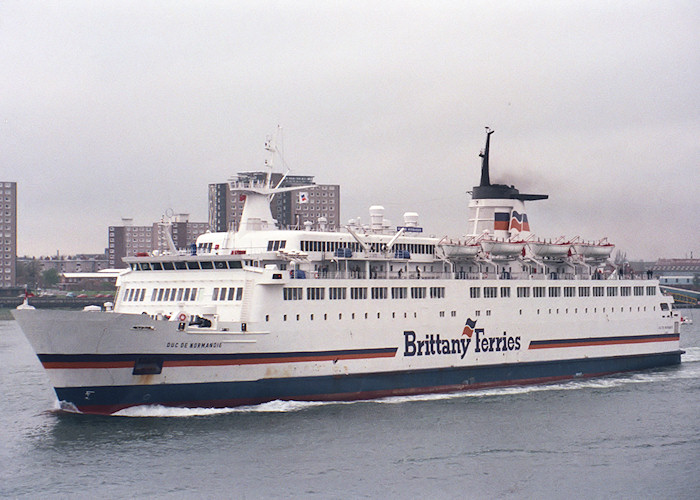 Photograph of the vessel  Duc de Normandie pictured departing Portsmouth Harbour on 30th April 1988