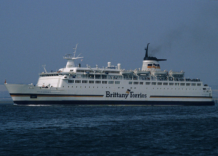 Photograph of the vessel  Duc de Normandie pictured departing Portsmouth Harbour on 21st April 1990