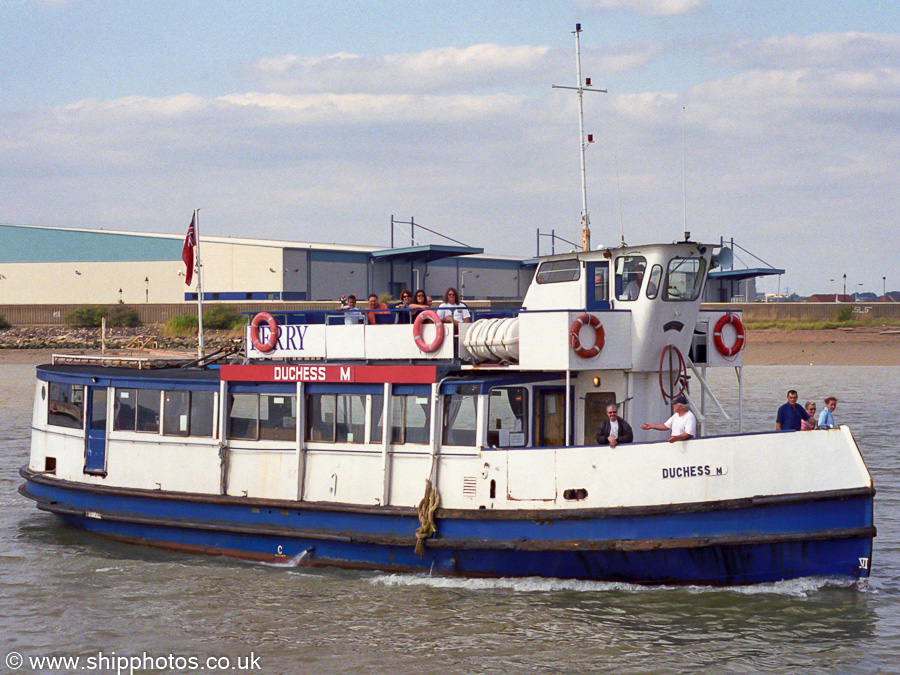 Photograph of the vessel  Duchess M pictured departing Tilbury Ferry Terminal on 31st August 2002