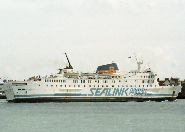 Photograph of the vessel  Earl Granville pictured departing Portsmouth Harbour on 26th July 1988