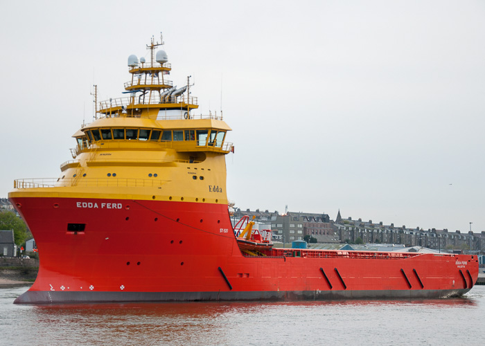 Photograph of the vessel  Edda Ferd pictured departing Aberdeen on 3rd May 2014