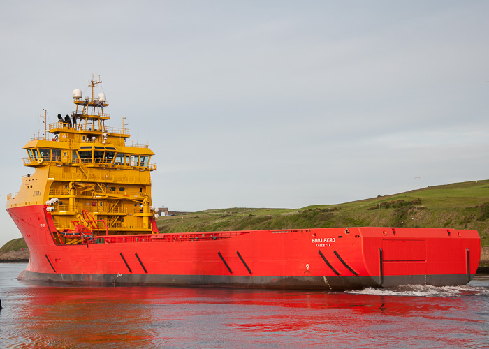 Photograph of the vessel  Edda Ferd pictured departing Aberdeen on 8th June 2014