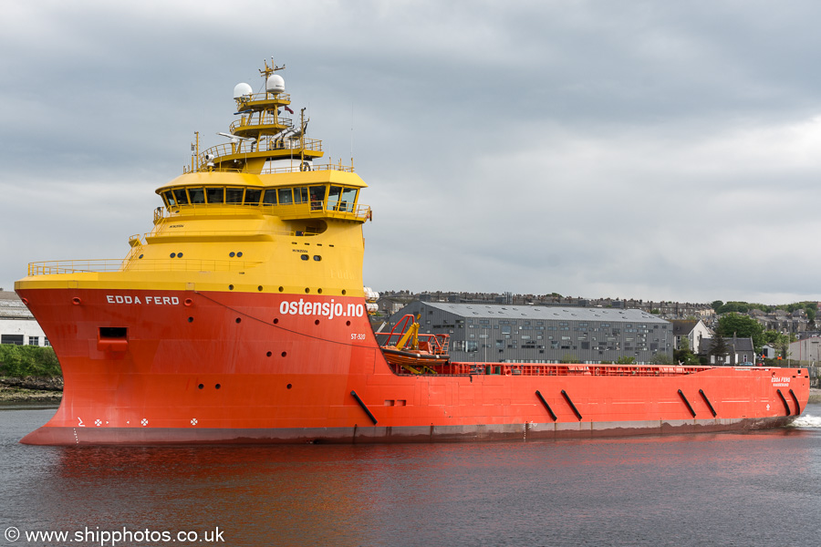 Photograph of the vessel  Edda Ferd pictured departing Aberdeen on 29th May 2019