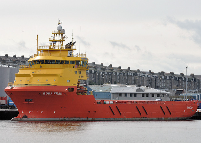 Photograph of the vessel  Edda Fram pictured at Aberdeen on 17th April 2012