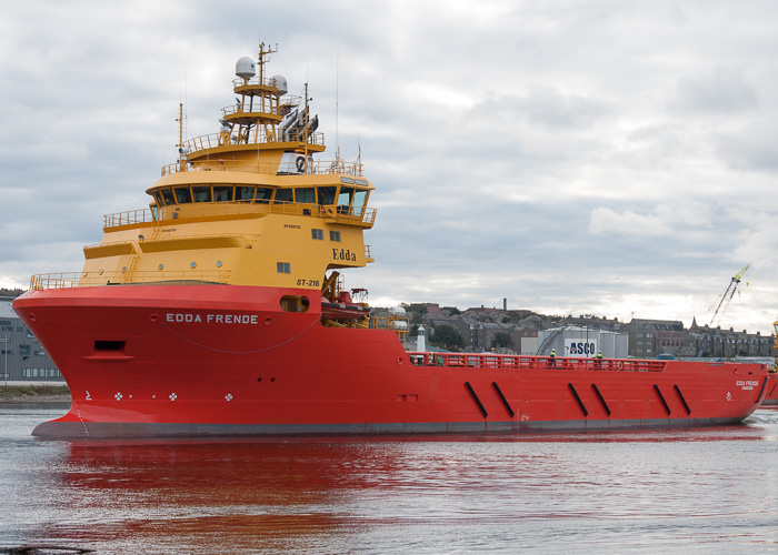 Photograph of the vessel  Edda Frende pictured departing Aberdeen on 12th October 2014