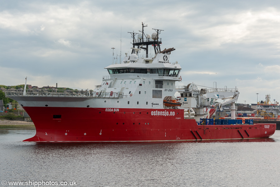 Photograph of the vessel  Edda Sun pictured departing Aberdeen on 29th May 2019