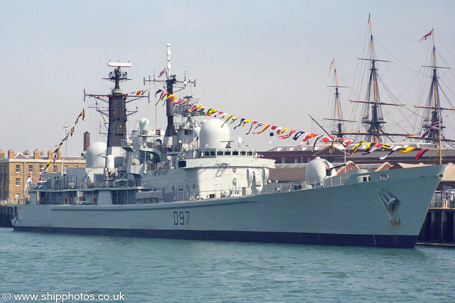 Photograph of the vessel HMS Edinburgh pictured in Portsmouth Dockyard on 21st April 2002