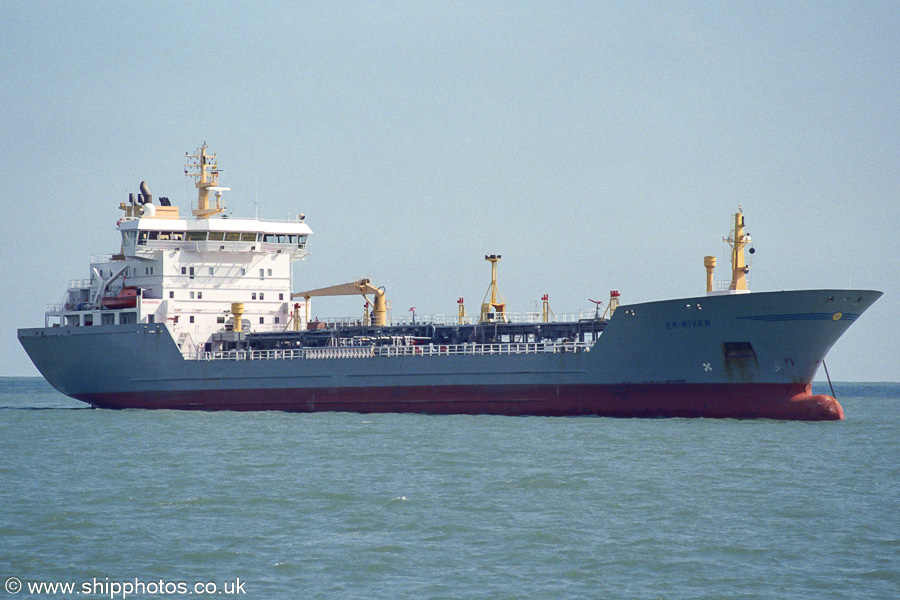 Photograph of the vessel  Ek-River pictured at anchor in the Thames Estuary on 1st September 2001