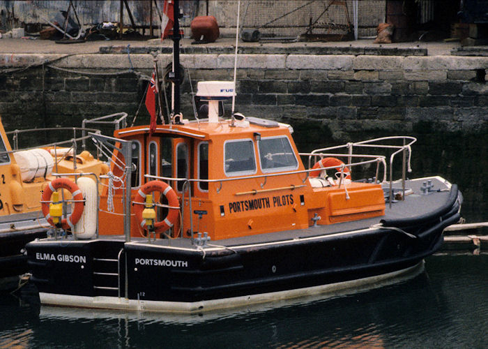 Photograph of the vessel pv Elma Gibson pictured in Camber Dock, Portsmouth on 17th June 1990