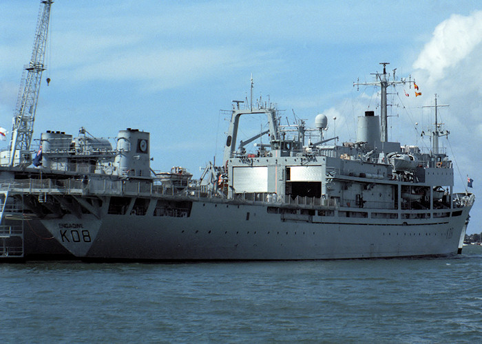 Photograph of the vessel RFA Engadine pictured in Portsmouth Naval Base on 29th August 1988