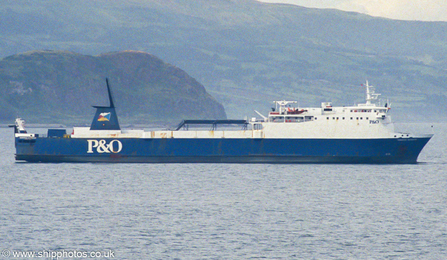 Photograph of the vessel  European Navigator pictured at anchor off Larne on 16th August 2002