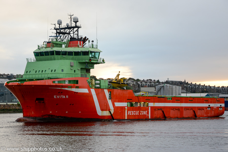 Photograph of the vessel  Evita II pictured departing Aberdeen on 14th October 2021
