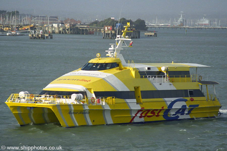 Photograph of the vessel  Fastcat Shanklin pictured departing Portsmouth Harbour on 28th January 2002
