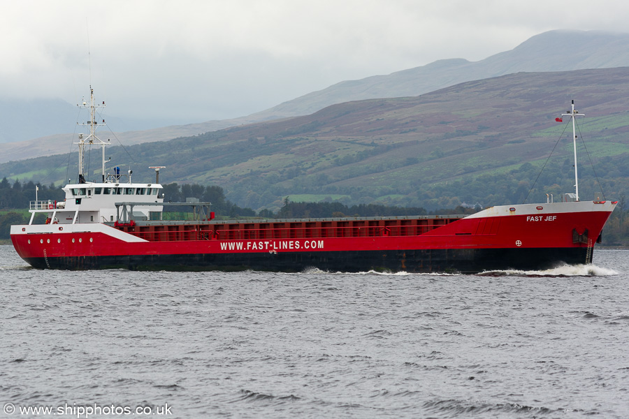 Photograph of the vessel  Fast Jef pictured passing Greenock on 27th September 2023