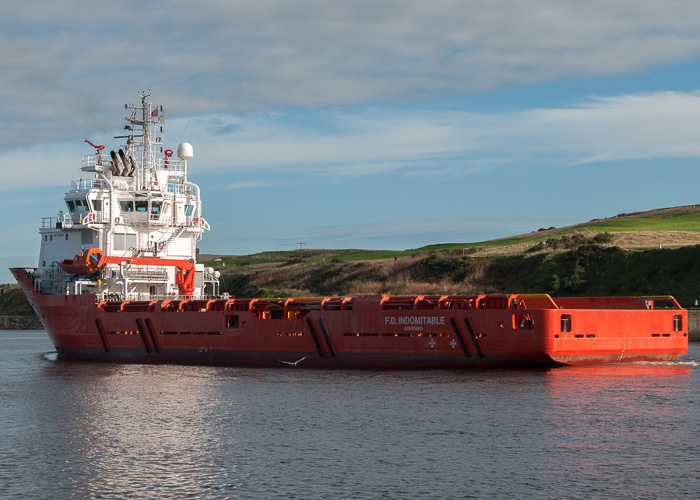 Photograph of the vessel  F.D. Indomitable pictured departing Aberdeen on 11th October 2014