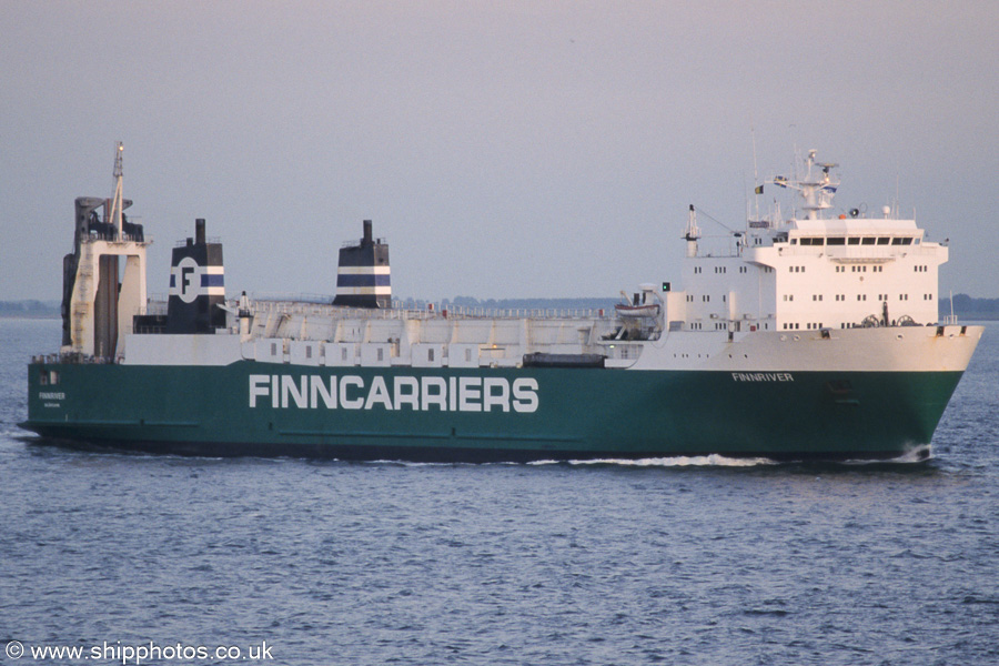Photograph of the vessel  Finnriver pictured on the Westerschelde passing Vlissingen on 18th June 2002