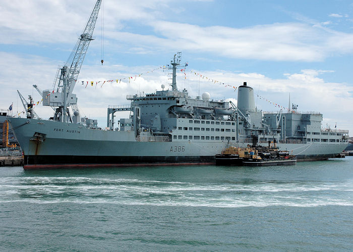 Photograph of the vessel RFA Fort Austin pictured in Portsmouth Naval Base on 13th June 2009
