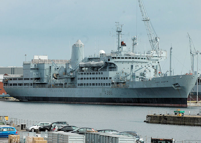 Photograph of the vessel RFA Fort Austin pictured laid up in Portsmouth Naval Base on 14th August 2010