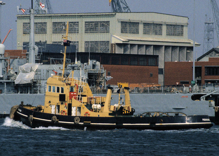 Photograph of the vessel RMAS Foxhound pictured in Portsmouth Harbour on 21st April 1990