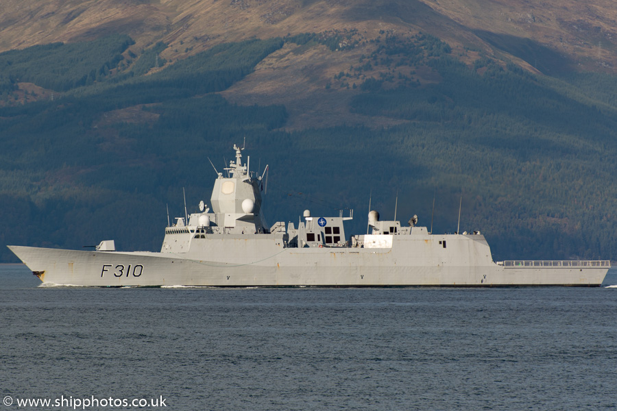 Photograph of the vessel KNM Fridtjof Nansen pictured passing Gourock on 18th October 2015