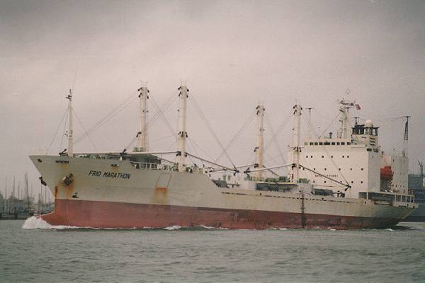Photograph of the vessel  Frio Marathon pictured departing Portsmouth Harbour on 12th January 1996
