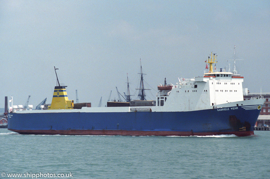 Photograph of the vessel  Gabriele Wehr pictured departing Portsmouth Harbour on 2nd July 1989
