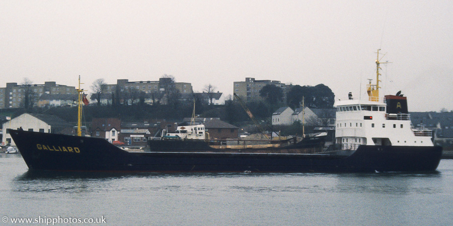 Photograph of the vessel  Galliard pictured arriving at Southampton on 1st April 1989