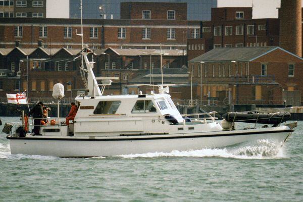 Photograph of the vessel HMSML Gleaner pictured departing Portsmouth Harbour on 1st April 1996