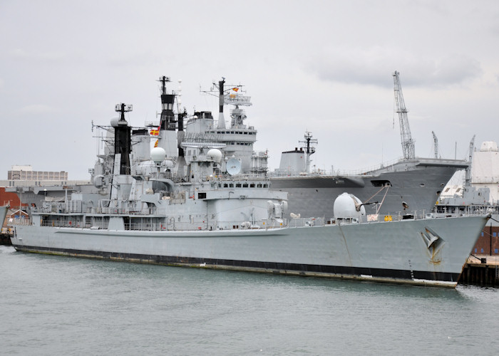 Photograph of the vessel HMS Gloucester pictured laid up in Portsmouth Naval Base on 6th August 2011