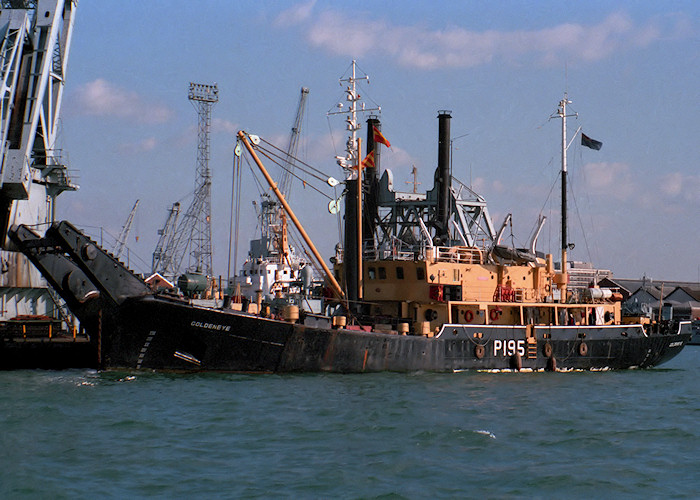 Photograph of the vessel RMAS Goldeneye pictured in Portsmouth Naval Base on 26th September 1987