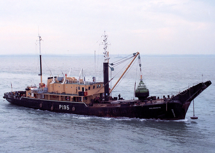 Photograph of the vessel RMAS Goldeneye pictured entering Portsmouth Harbour on 26th October 1988