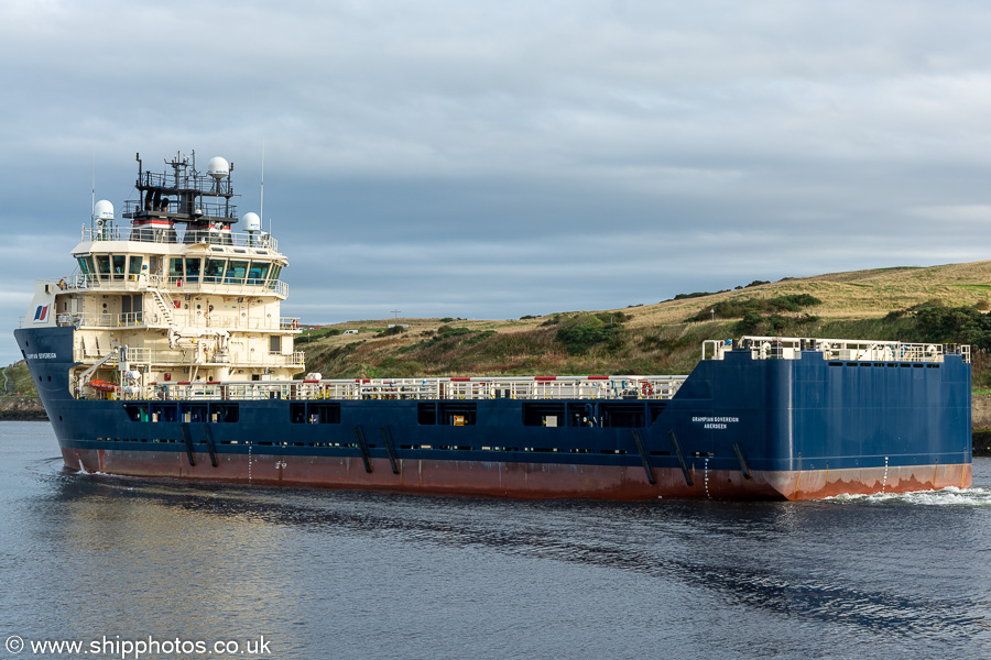 Photograph of the vessel  Grampian Sovereign pictured departing Aberdeen on 13th October 2021
