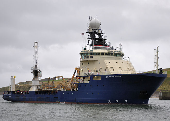 Photograph of the vessel  Grampian Surveyor pictured arriving at Aberdeen on 15th September 2013